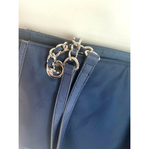 Karl Lagerfeld Paris Large Navy Blue Nylon Tote Chain Handles Shoulder Bag - Picture 5 of 12